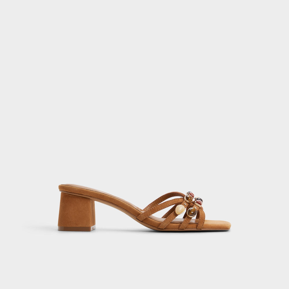 Aldo | Jemstone in Medium Brown - Strappy heeled sandal, Block heel