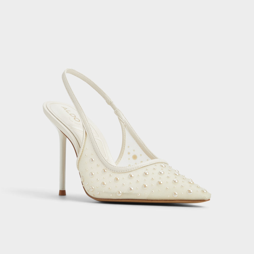 Aldo | Pearlescent Other White Textile Mesh Women's Slingbacks - Slingback heel