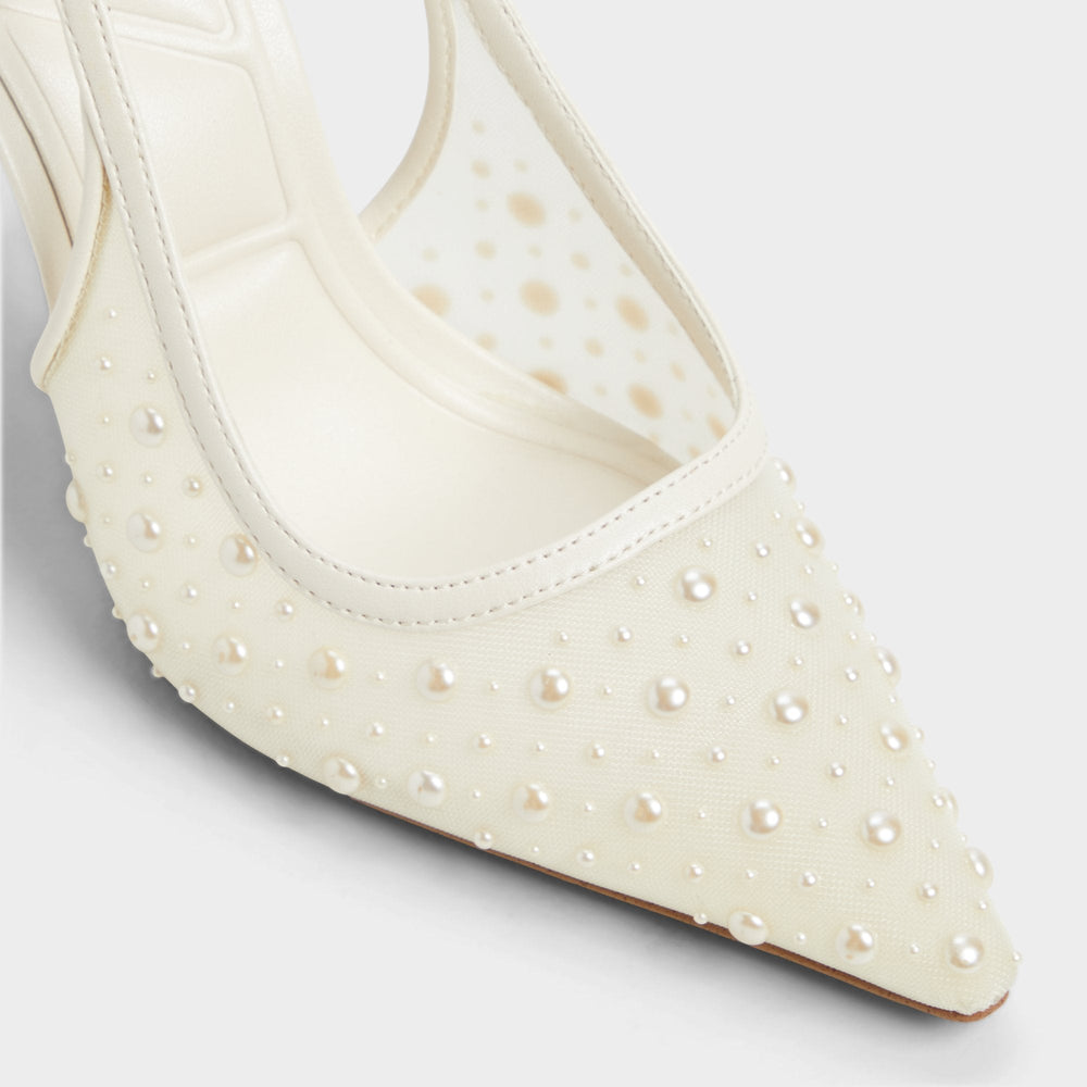Aldo | Pearlescent Other White Textile Mesh Women's Slingbacks - Slingback heel