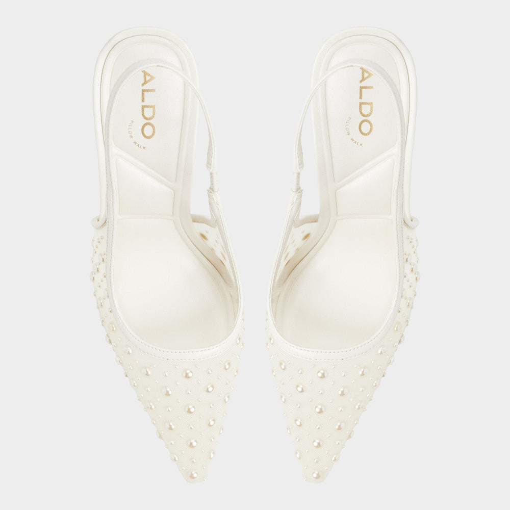 Aldo | Pearlescent Other White Textile Mesh Women's Slingbacks - Slingback heel