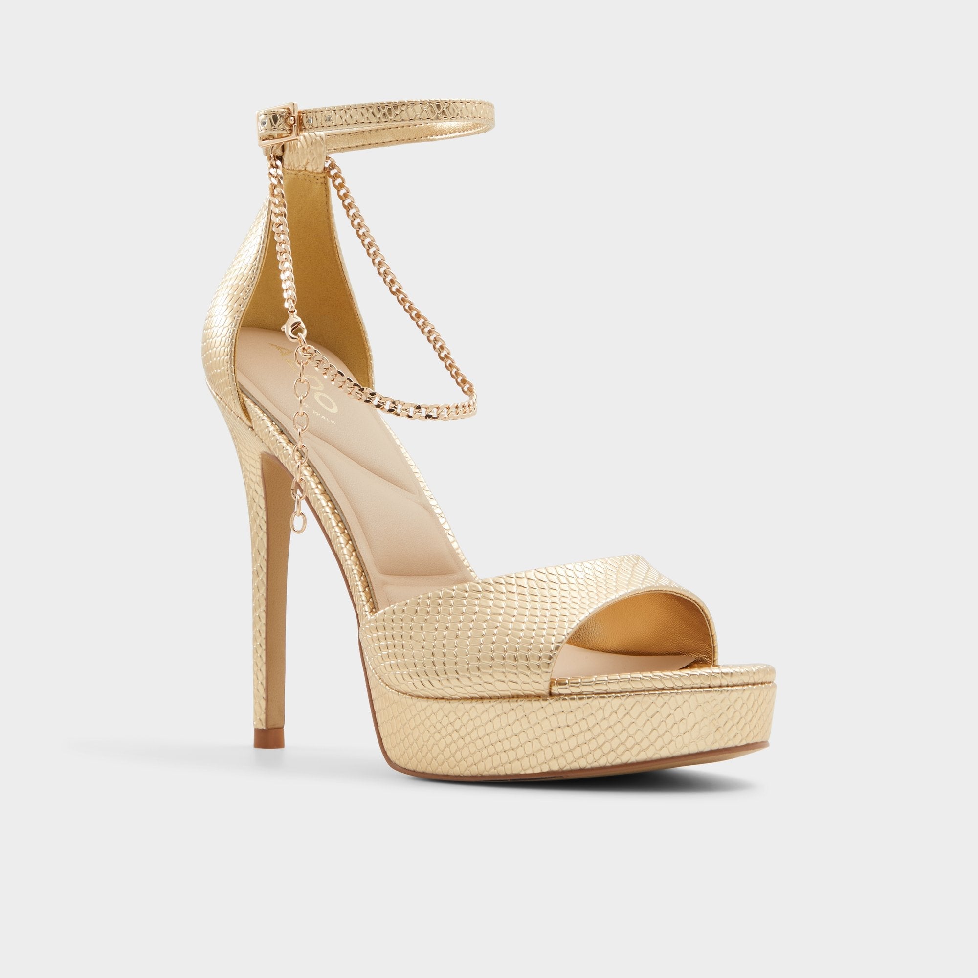 Aldo | Afumeth Gold Women's Platform sandals - Strappy heeled sandal, Stiletto platform