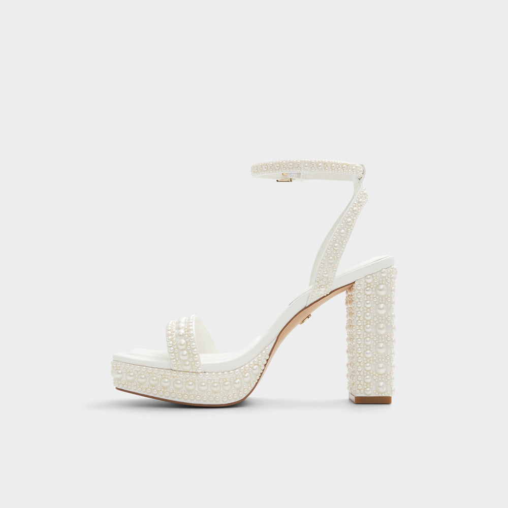Aldo | Lulu White Women's Strappy sandals - Strappy heeled sandal, Block heel