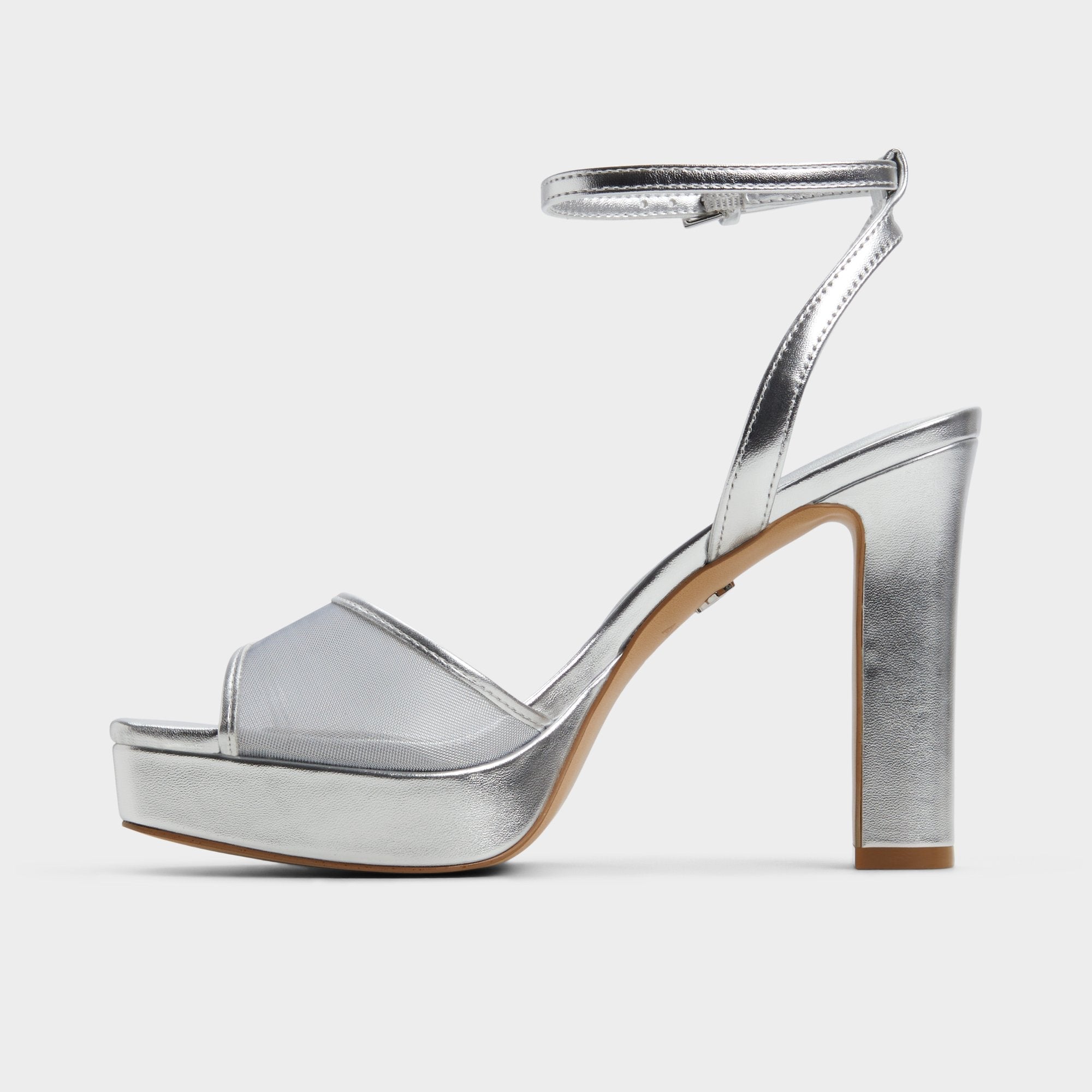 Aldo | Chicglimmer Silver Women's Platform sandals - Strappy heeled sandal, Block heel