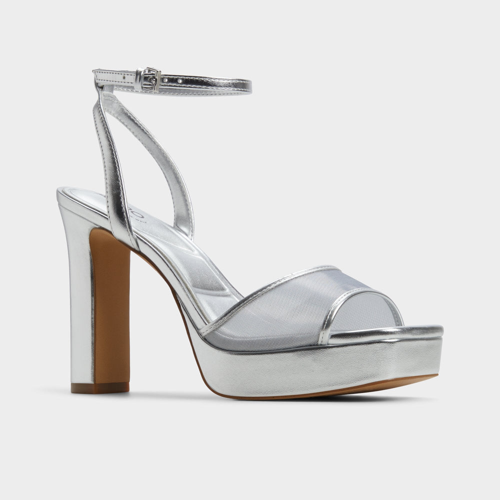 Aldo | Chicglimmer Silver Women's Platform sandals - Strappy heeled sandal, Block heel