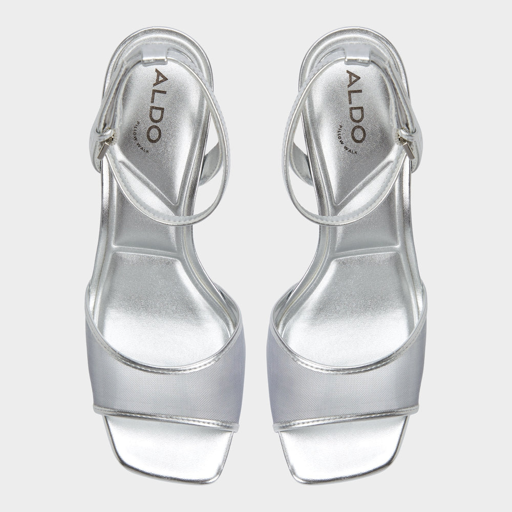 Aldo | Chicglimmer Silver Women's Platform sandals - Strappy heeled sandal, Block heel