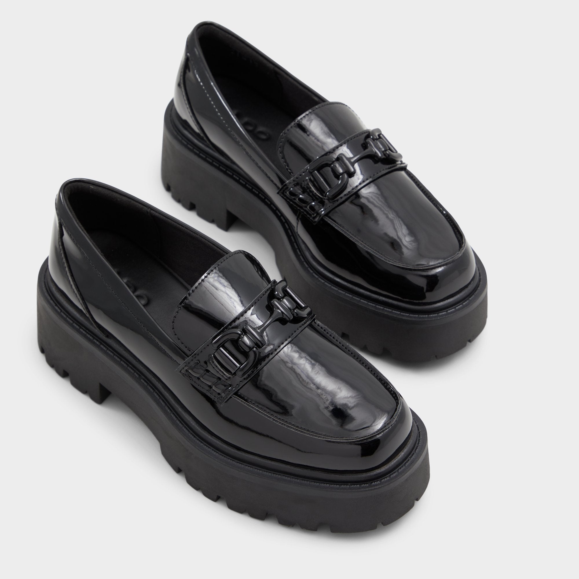 Aldo | Oneameth Black Synthetic Patent Women's Loafers & Oxfords - Loafer, Lug sole