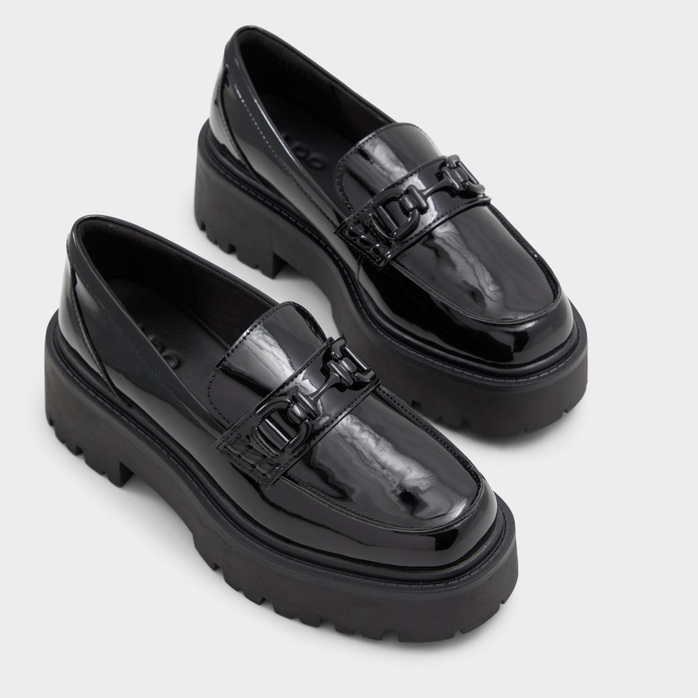 Aldo | Oneameth Black Synthetic Patent Women's Loafers & Oxfords - Loafer, Lug sole