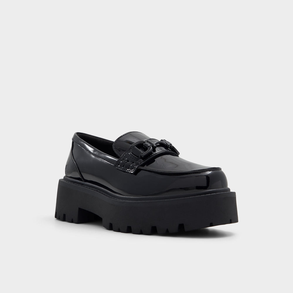 Aldo | Oneameth Black Synthetic Patent Women's Loafers & Oxfords - Loafer, Lug sole