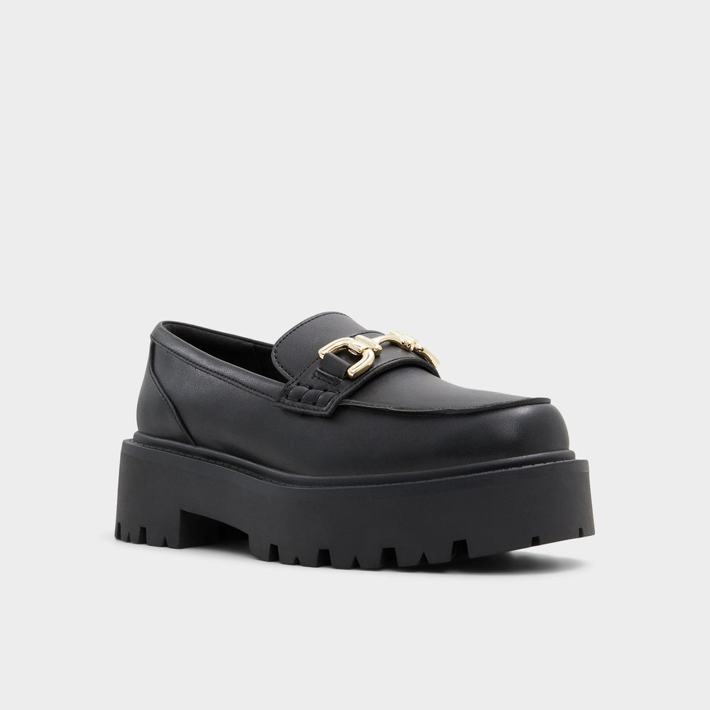 Aldo | Oneameth Black Synthetic Smooth Women's Loafers & Oxfords - Loafer, Lug sole