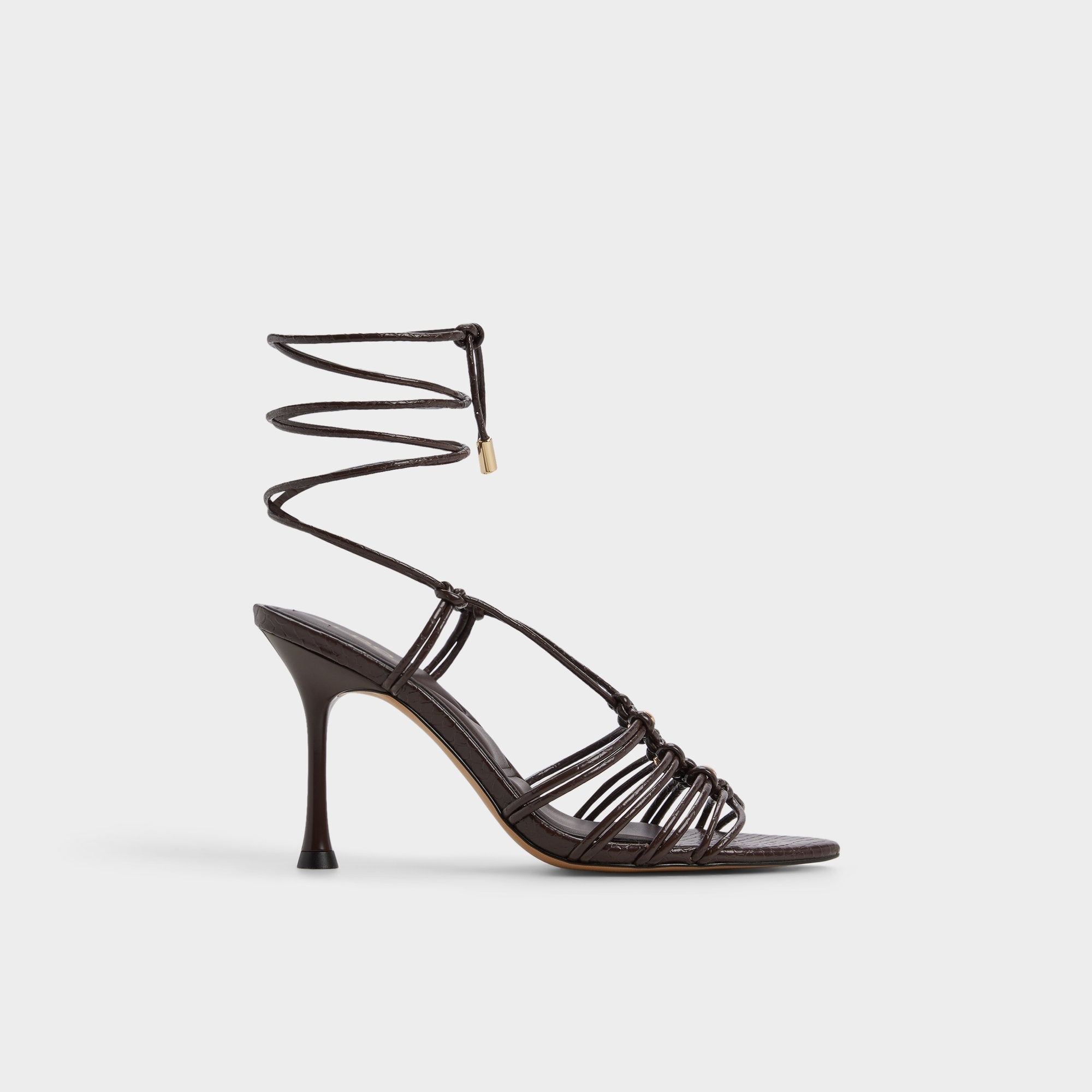 Aldo | Curacao in Dark Brown - Strappy heeled sandal, Stiletto heel