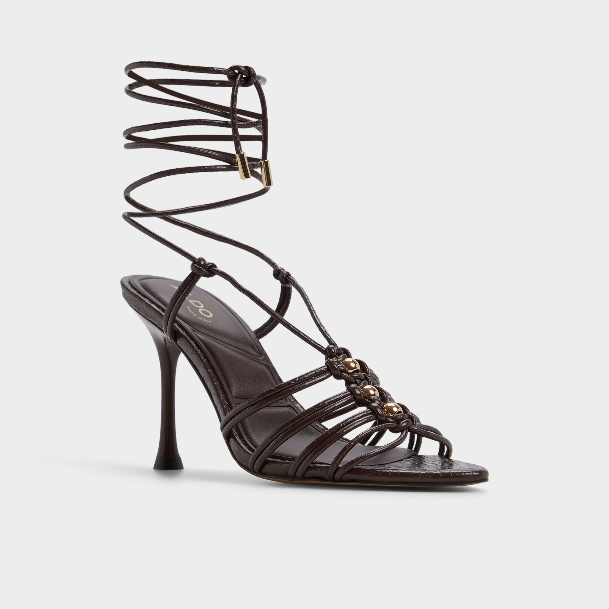 Aldo | Curacao in Dark Brown - Strappy heeled sandal, Stiletto heel