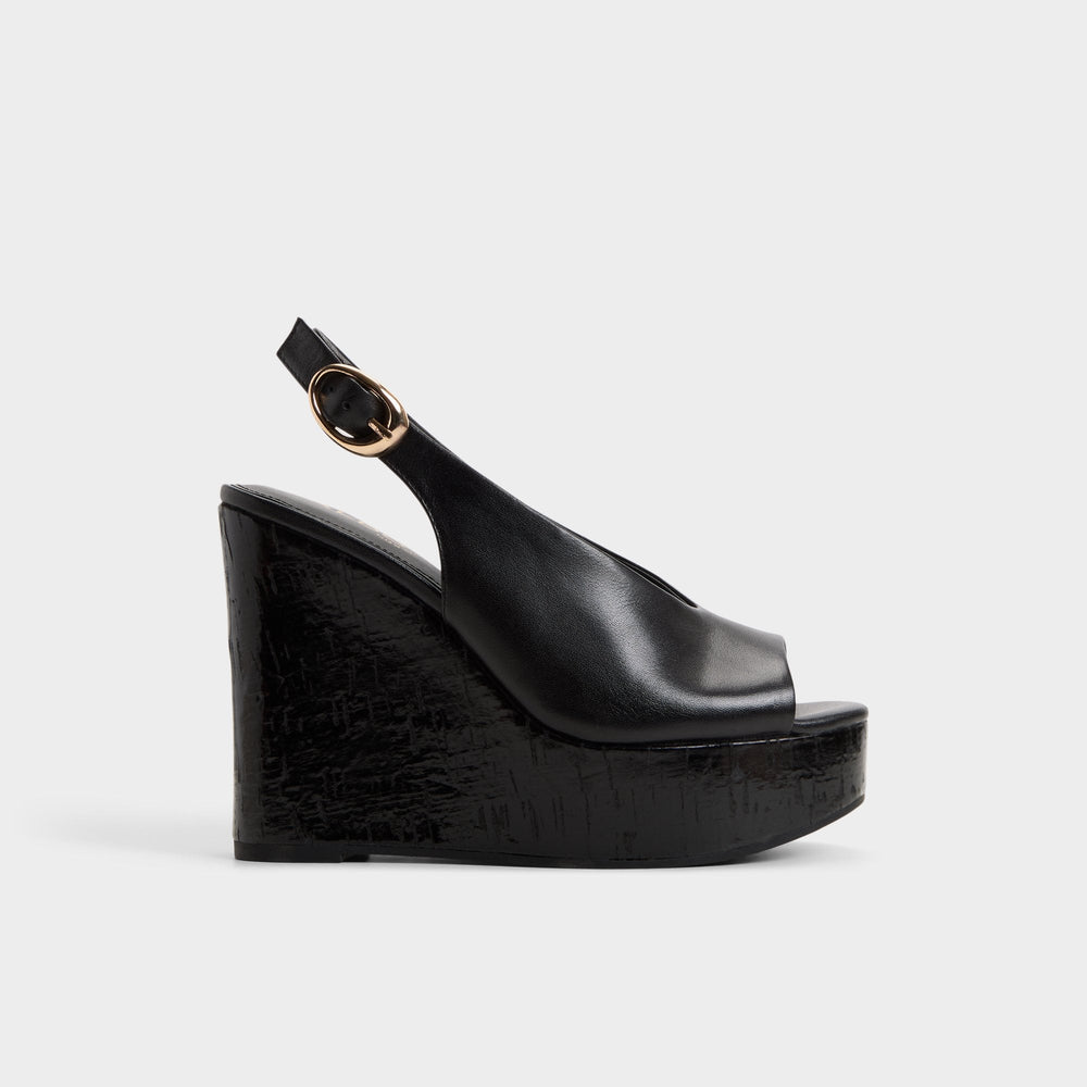 Aldo | Tatianah in Black - Sling back heeled sandal, Wedge heel