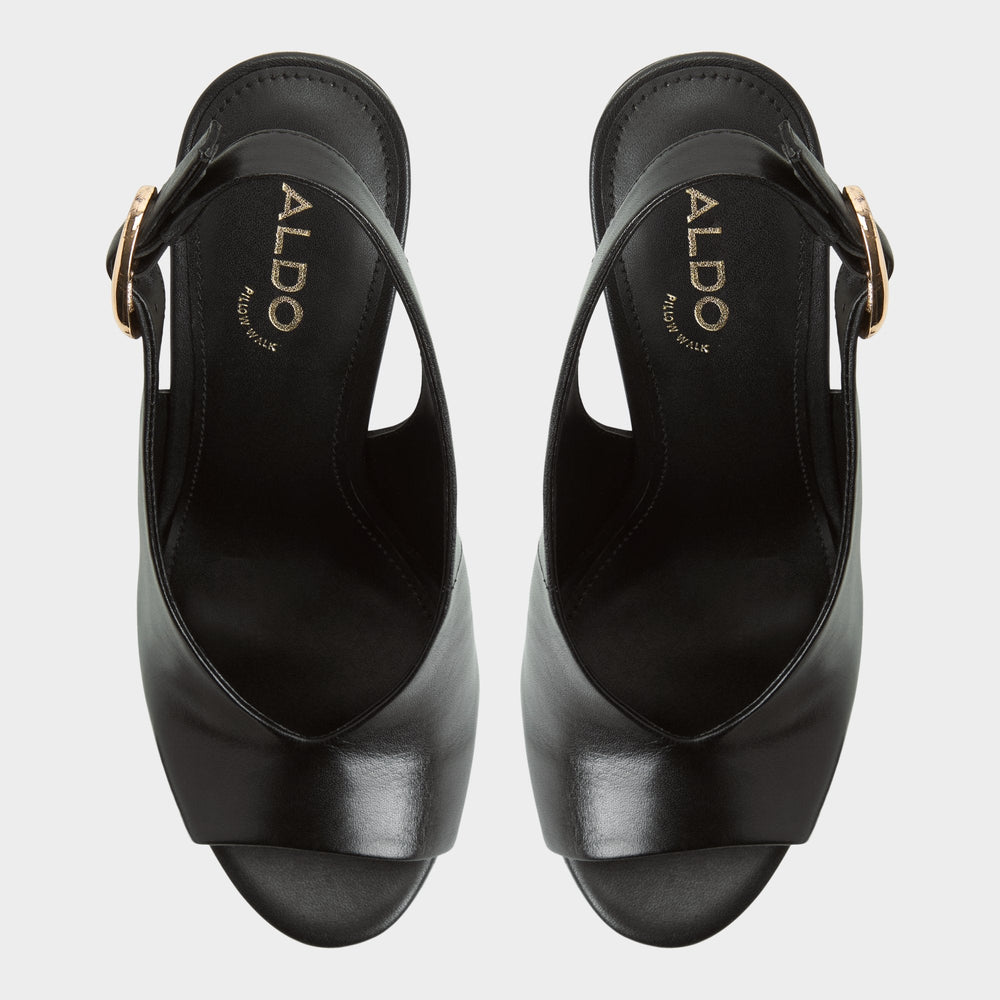 Aldo | Tatianah in Black - Sling back heeled sandal, Wedge heel