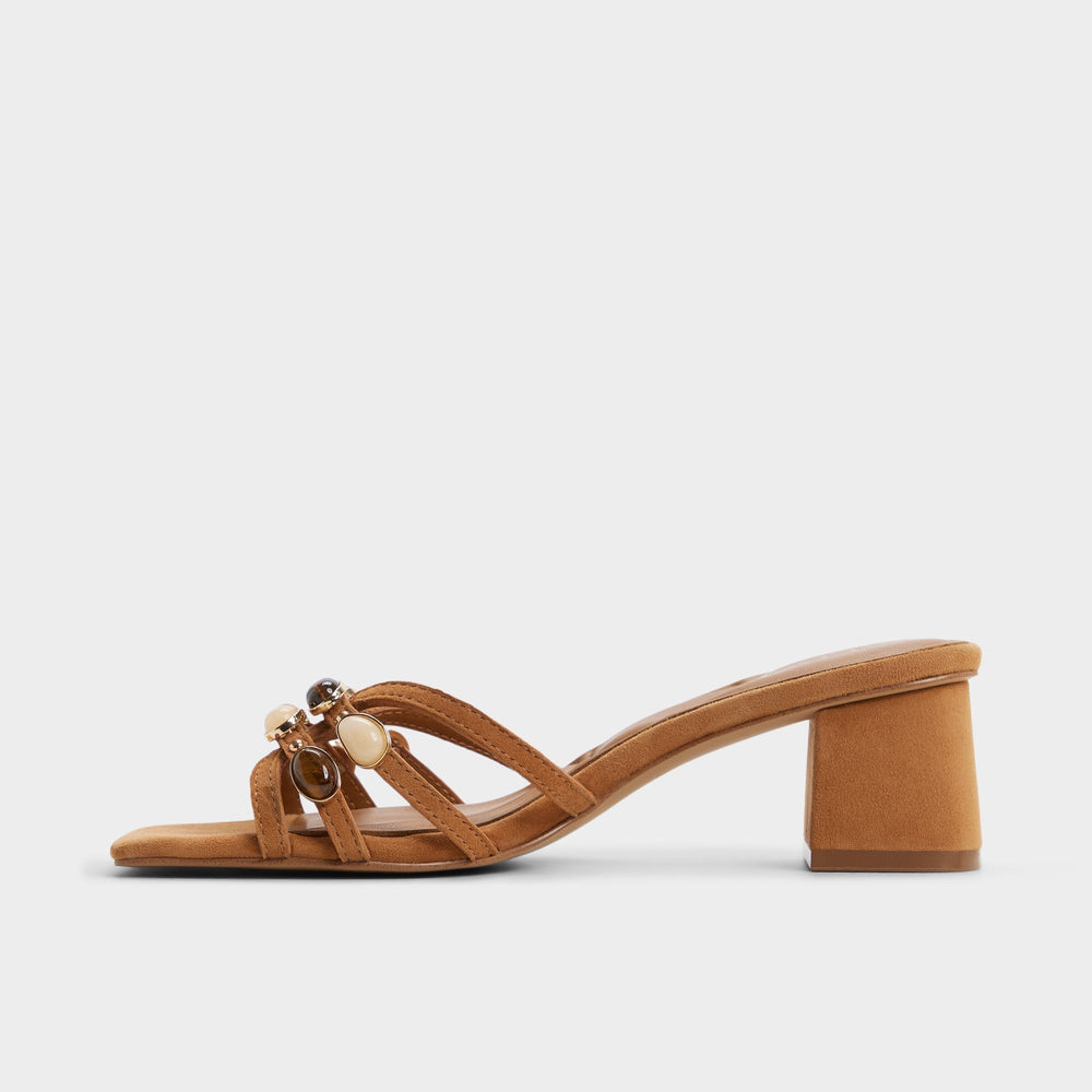 Aldo | Jemstone in Medium Brown - Strappy heeled sandal, Block heel