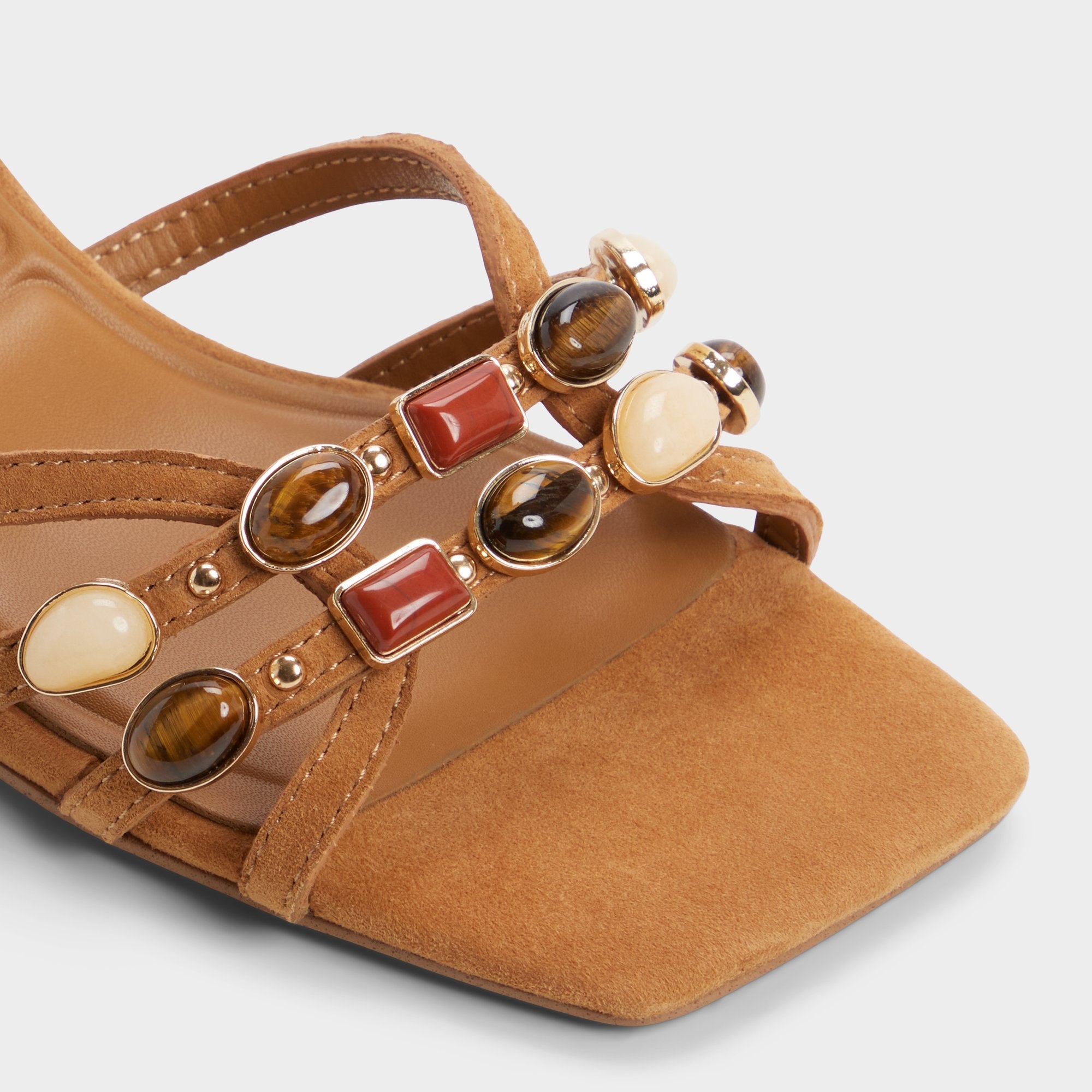 Aldo | Jemstone in Medium Brown - Strappy heeled sandal, Block heel