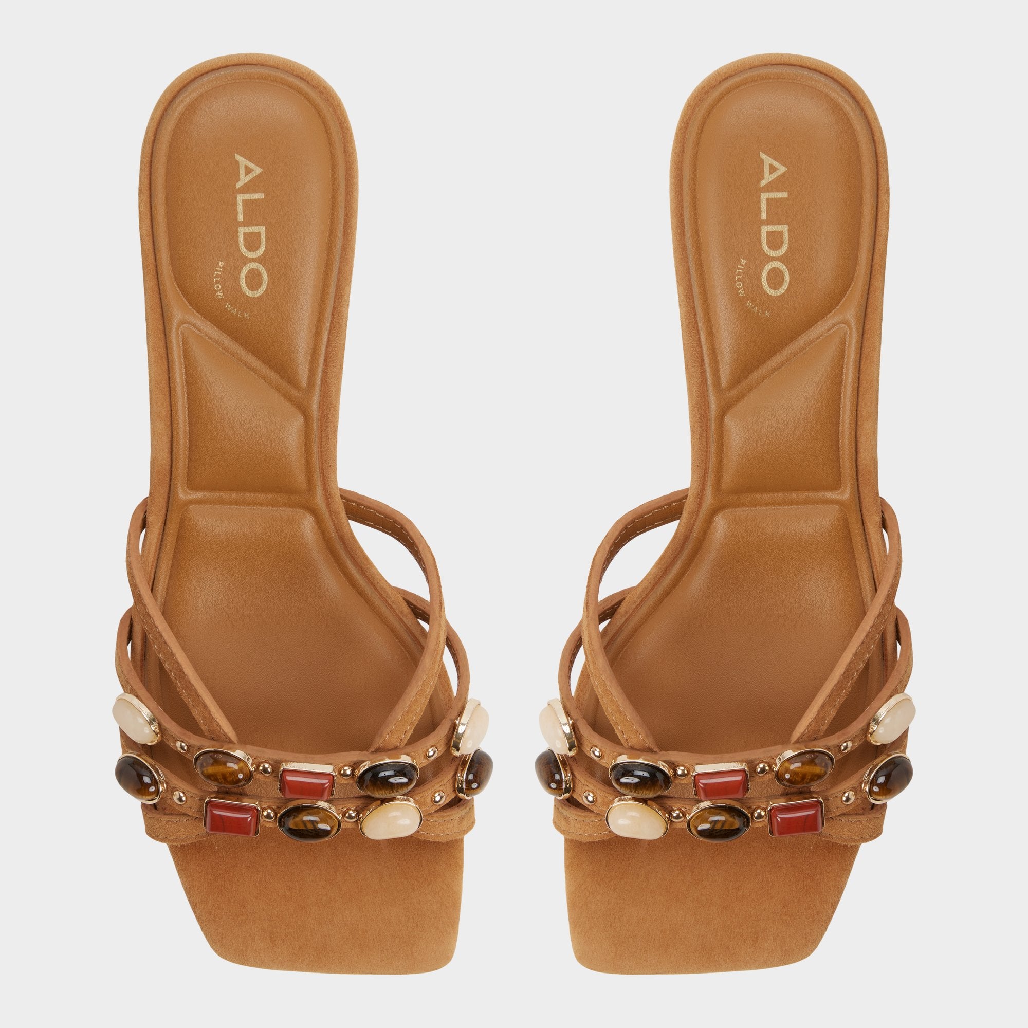 Aldo | Jemstone in Medium Brown - Strappy heeled sandal, Block heel