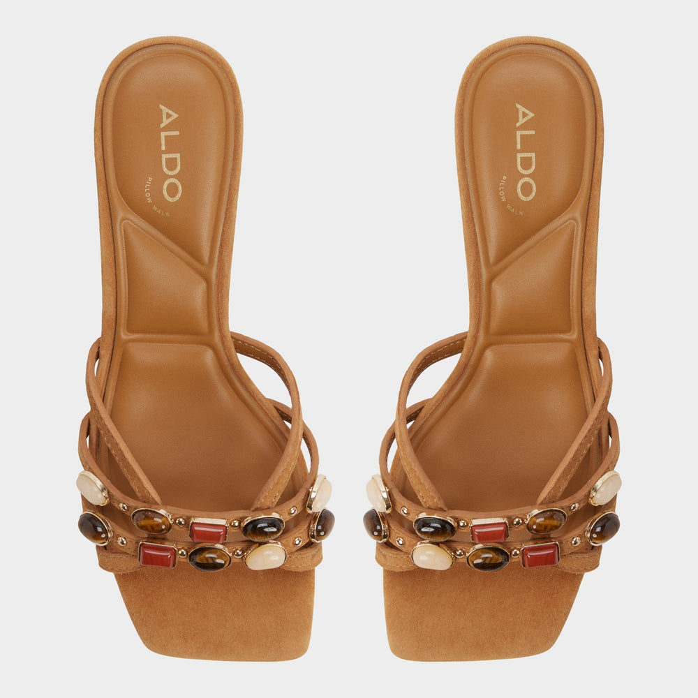 Aldo | Jemstone in Medium Brown - Strappy heeled sandal, Block heel
