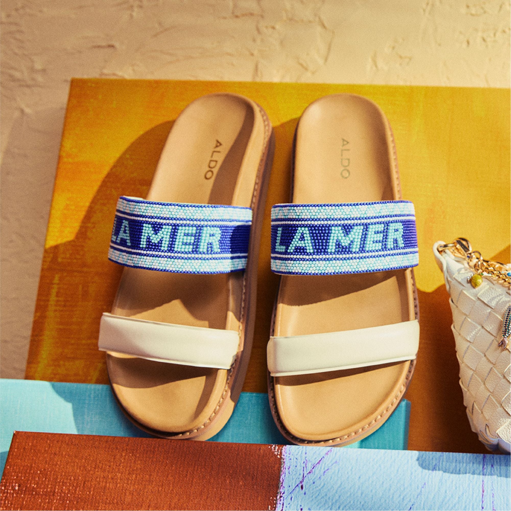Aldo | Beachvacay White/Blue Women's Footbed sandals - Slide sandal, Footbed sandal