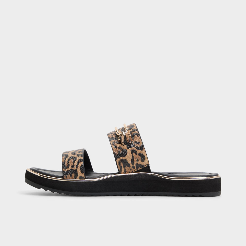 Aldo | Lagoon Brown Multi Women's Flats - Strappy flat sandal, Footbed sandal