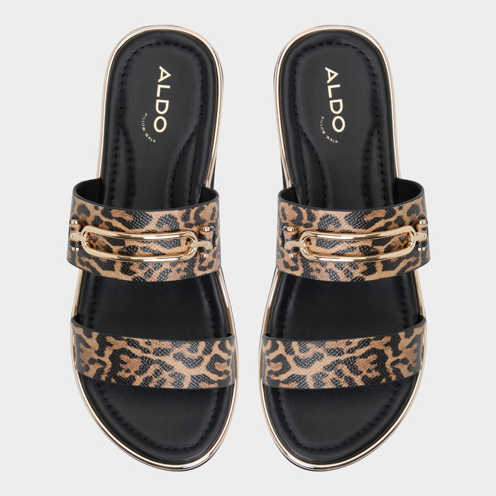 Aldo | Lagoon Brown Multi Women's Flats - Strappy flat sandal, Footbed sandal